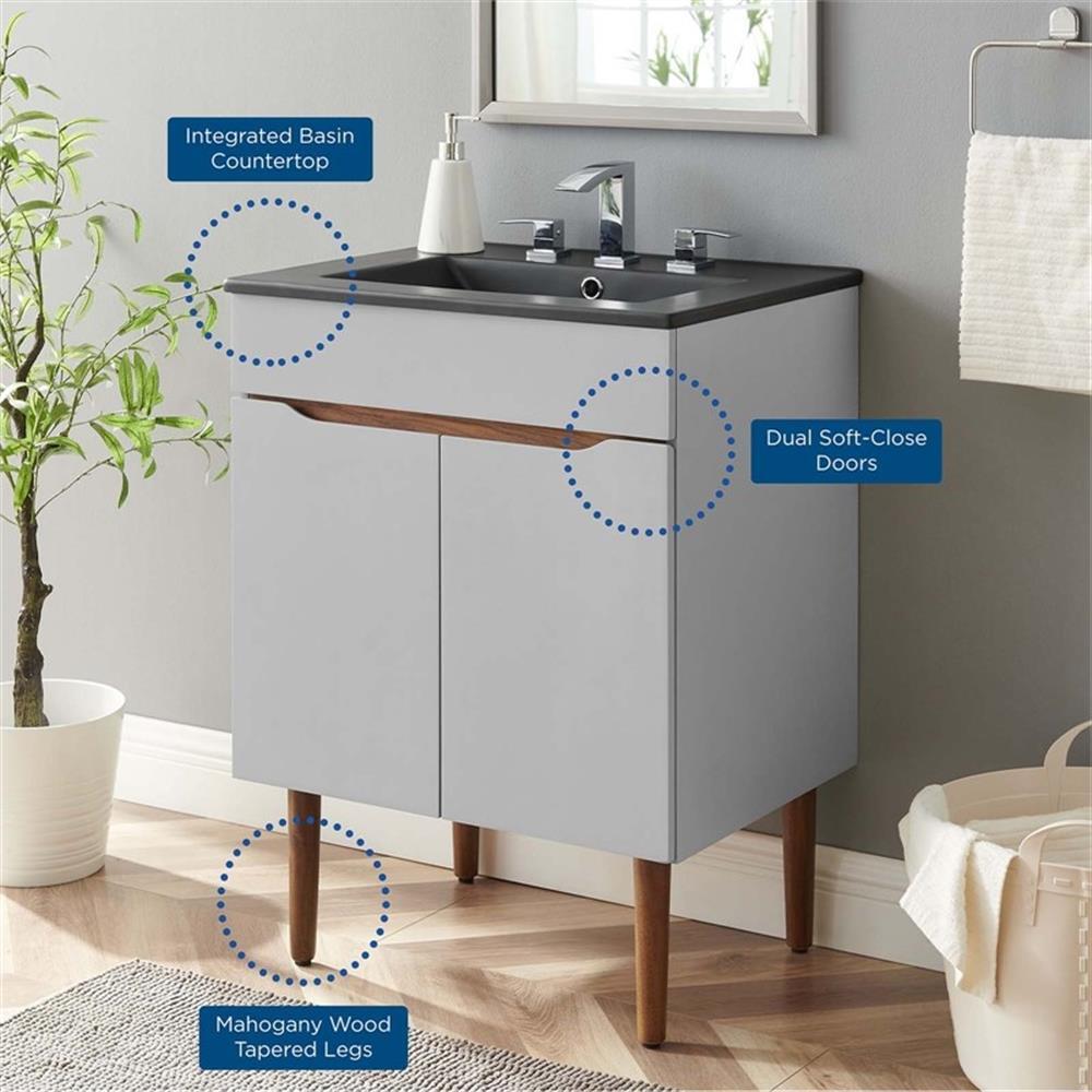 Modway Harvest 24″ Modern Wood/Ceramic Bathroom Vanity in Gray