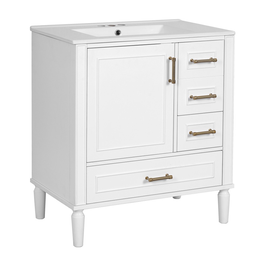 30″ Solid Wood Bathroom Vanity Ceramic Sink Soft Close Door Bath Storage Cabinet