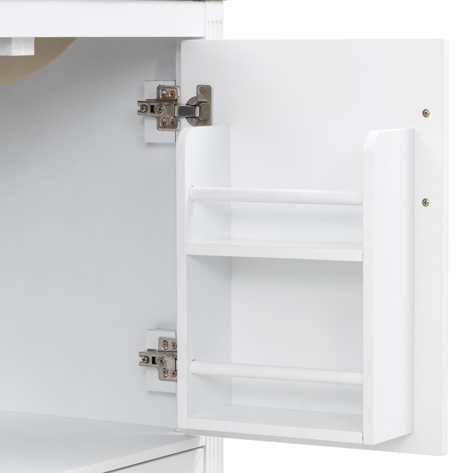 30″ White Fluted Bathroom Vanity with Ceramic Sink, Soft-Close
