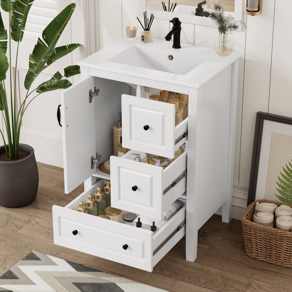 24 inch Bathroom Vanity with Sink, One Cabinet with Soft-closing Door