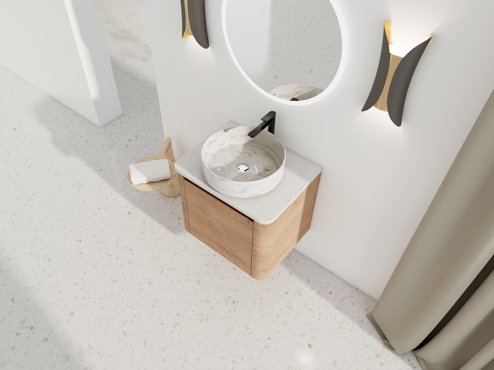 24 in Plywood Wall-Mounted Bathroom Vanity With Ceramic Vessel Sink Counter Top