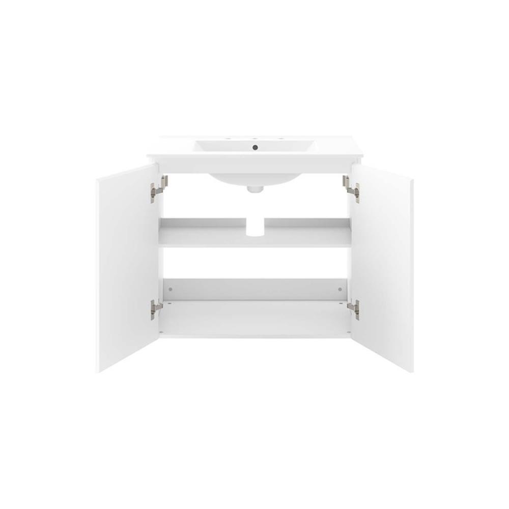 Modway Bryn 30″ Modern Wood/Ceramic Wall-Mount Bathroom Vanity in White