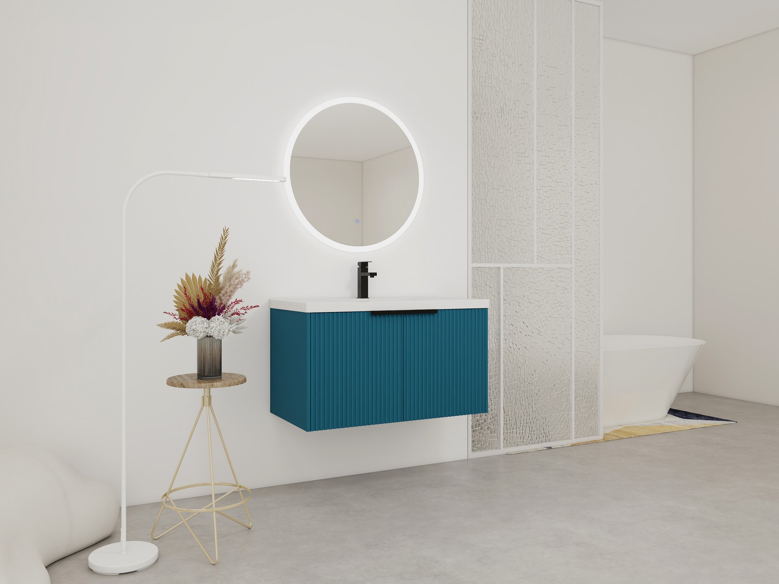 36 Inch Wall Mounted Bathroom Vanity with Resin Sink & Soft-Close Doors