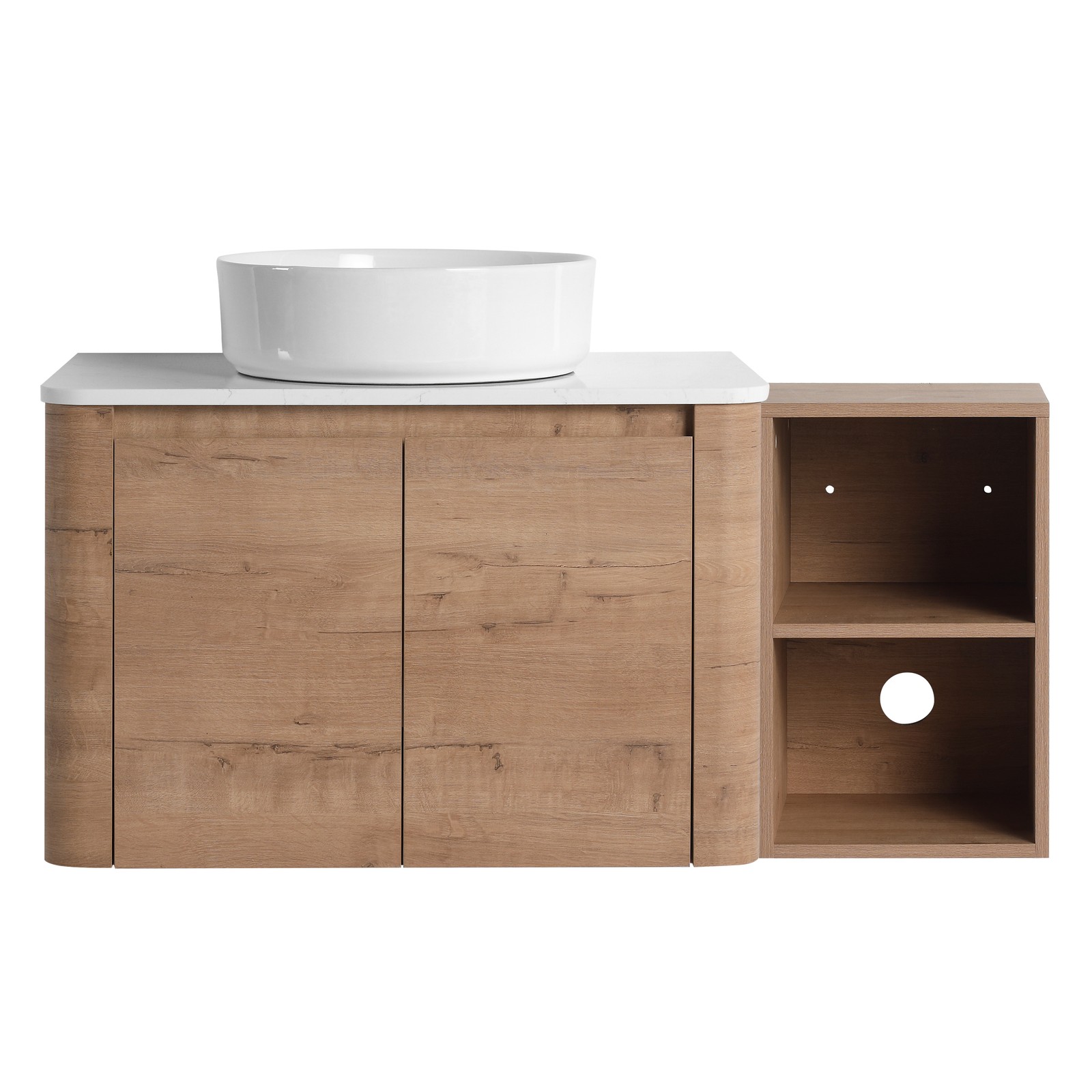 42” Wall-Mounted Bathroom Vanity Counter Top White Vessel Sink Storage Shelves
