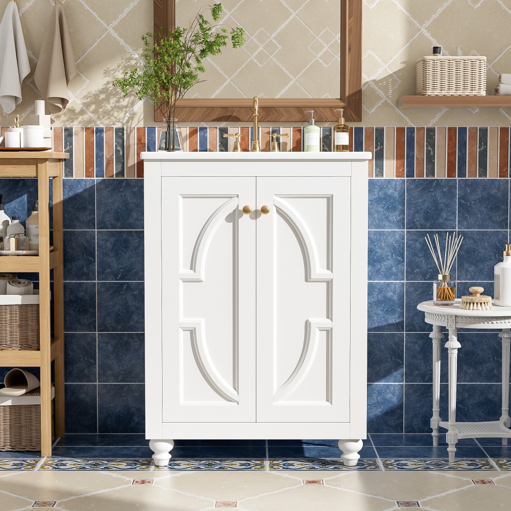 24″ Modern Bathroom Vanity w/ Ornate Elliptical Motif Design & Soft-Close Hinges