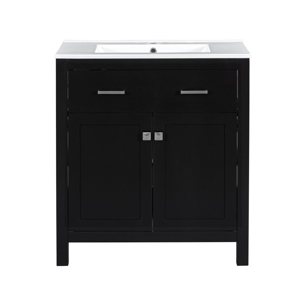 30″ MDF Bathroom Vanity Ceramic Sink Soft Close 2 Doors Adjustable Shelf Storage