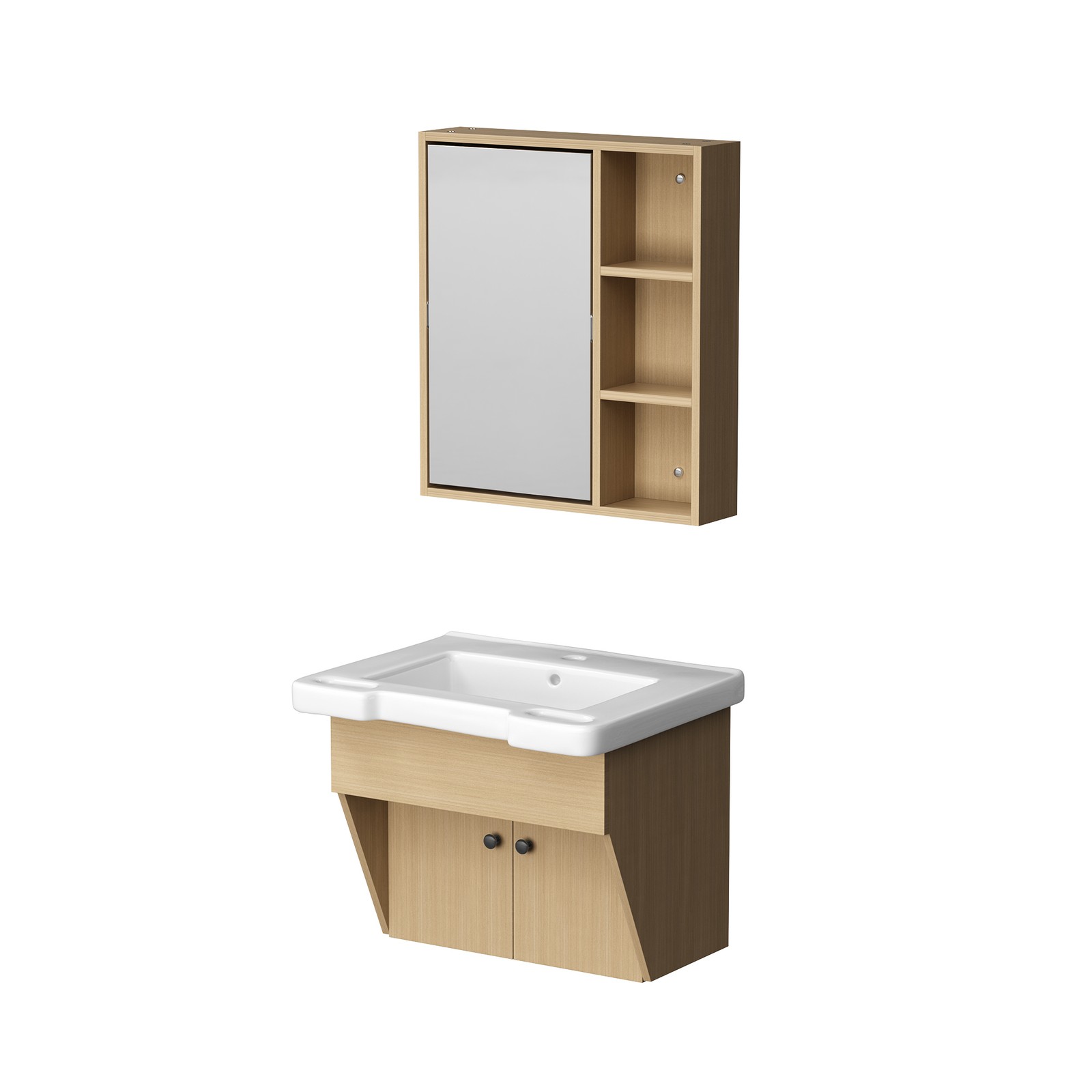 24″ Wall-Mount Small Bathroom Vanity w/ Sink Mirror Cabinet Combo for Elderly