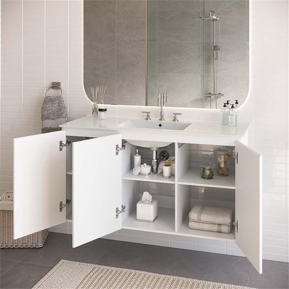 Modway Bryn 48″ Modern Wood/Ceramic Wall-Mount Bathroom Vanity in White