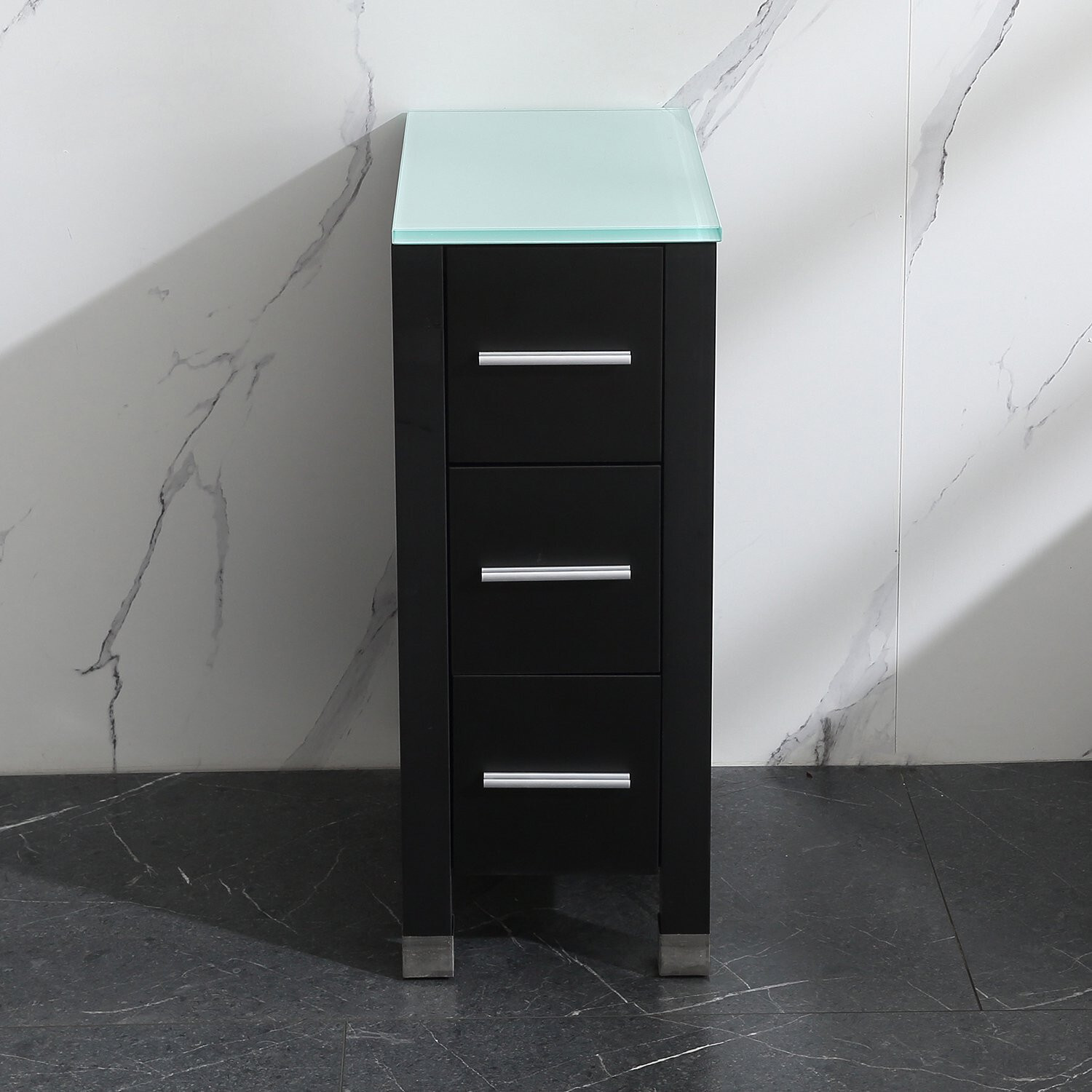 Wonline small 11.8″ Bathroom Vanity Cabinet with Glass Countertop