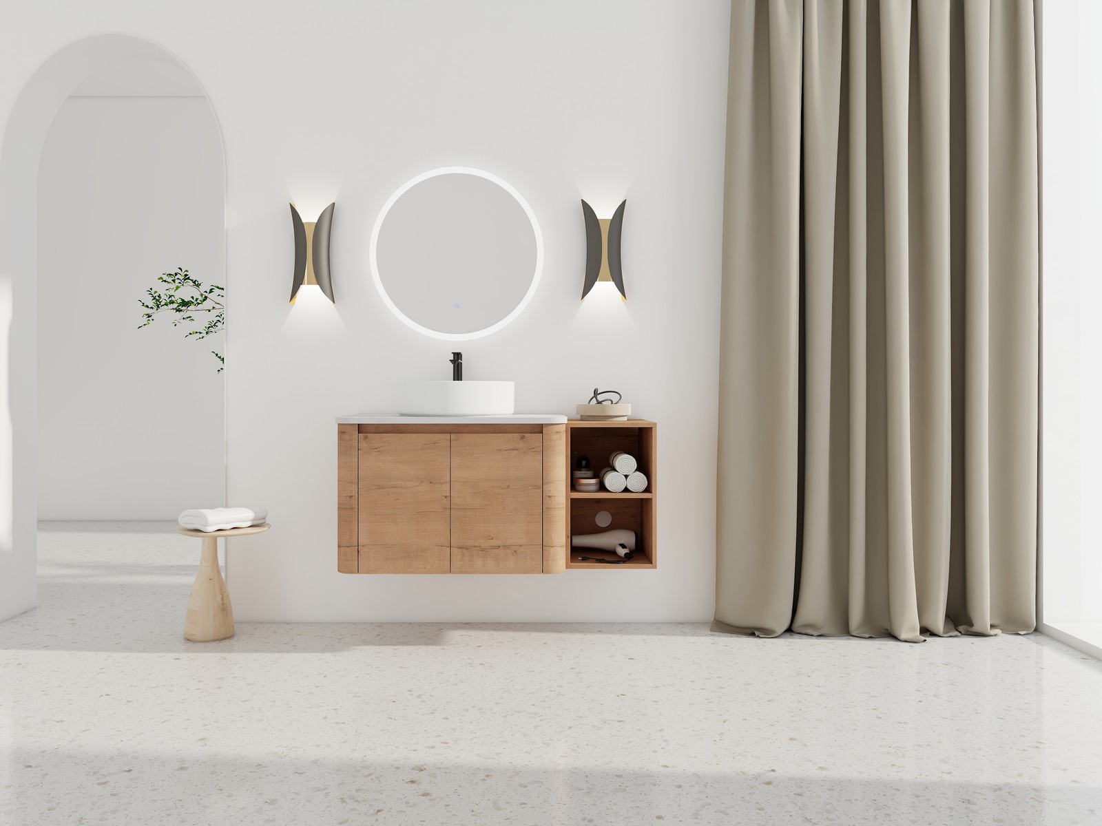 42” Wall-Mounted Bathroom Vanity Counter Top White Vessel Sink Storage Shelves