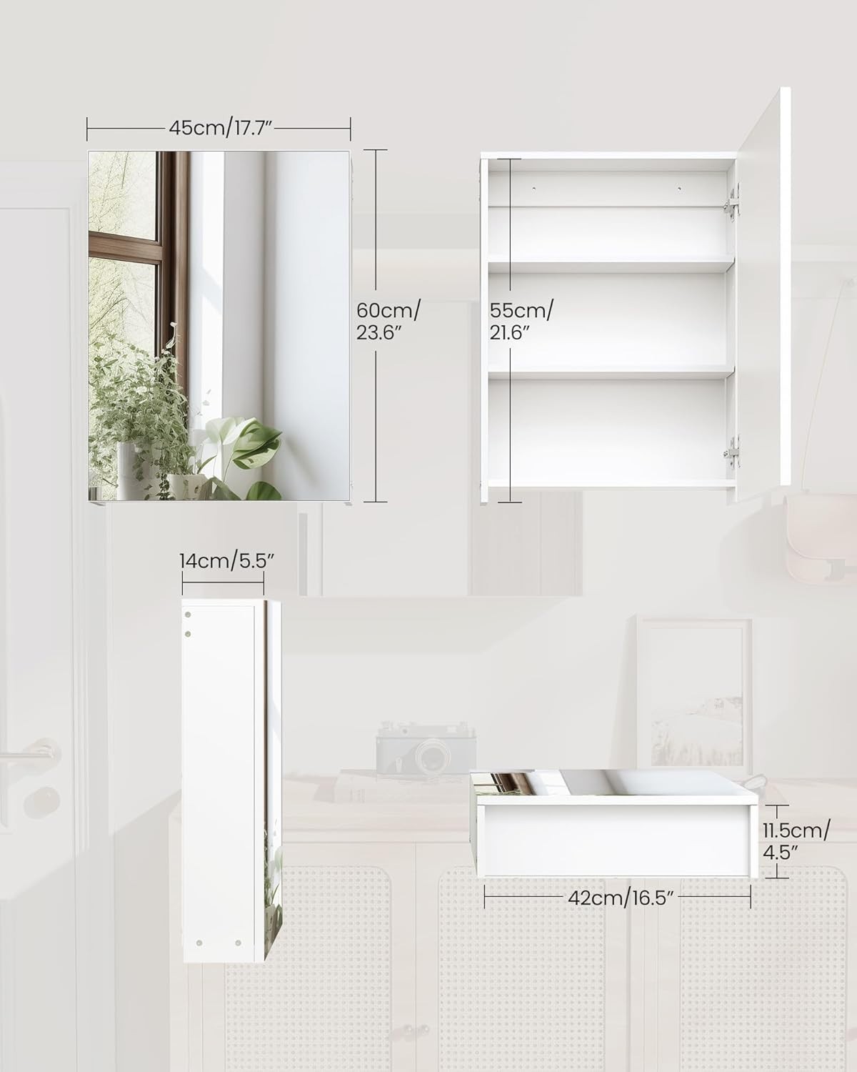 Wall-Mounted Bathroom Vanity with Mirror Medicine Cabinet Storage White