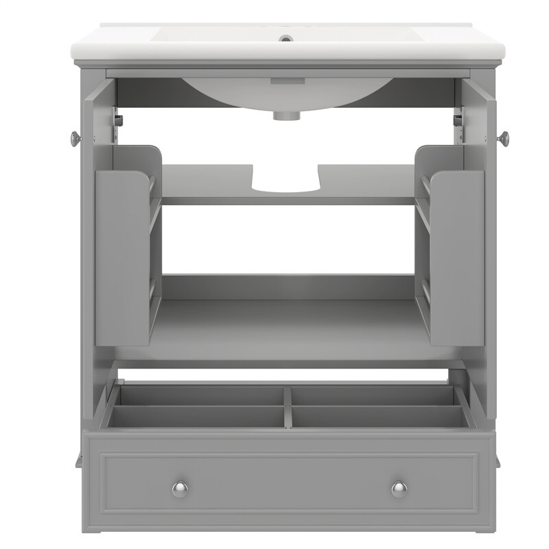 30″ Modern Bathroom Vanity with Sink Set,Gray Bathroom Cabinet w/Doors & Drawer