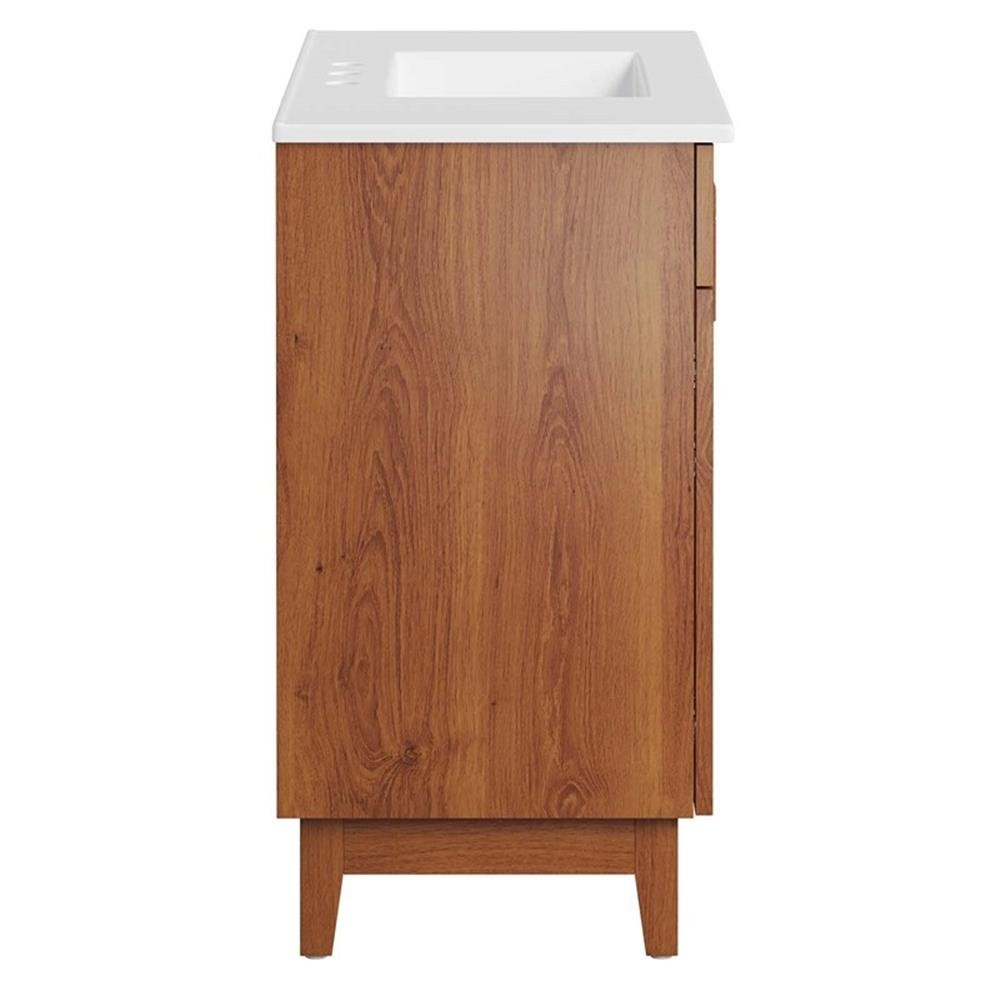 Pemberly Row 36″ Wood Bathroom Vanity with Tapered Legs in White/Walnut