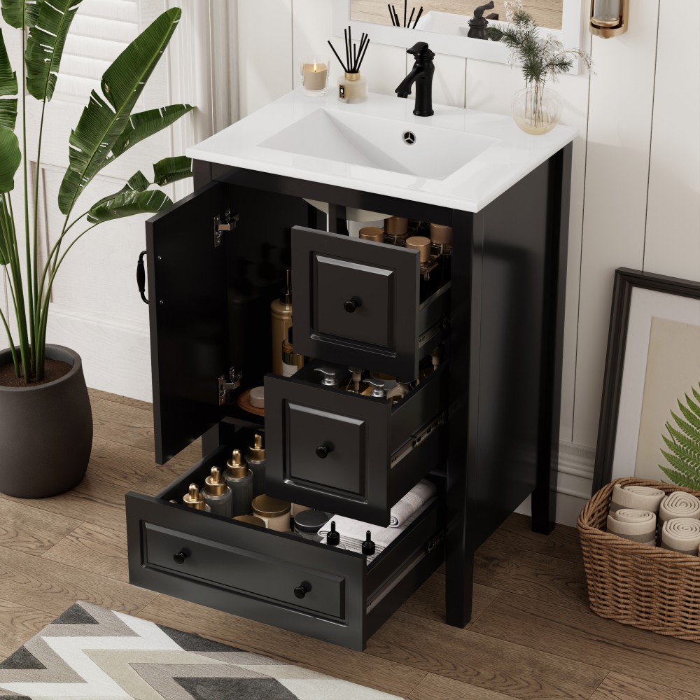 24 inch Bathroom Vanity with Sink, One Cabinet with Soft-closing Door