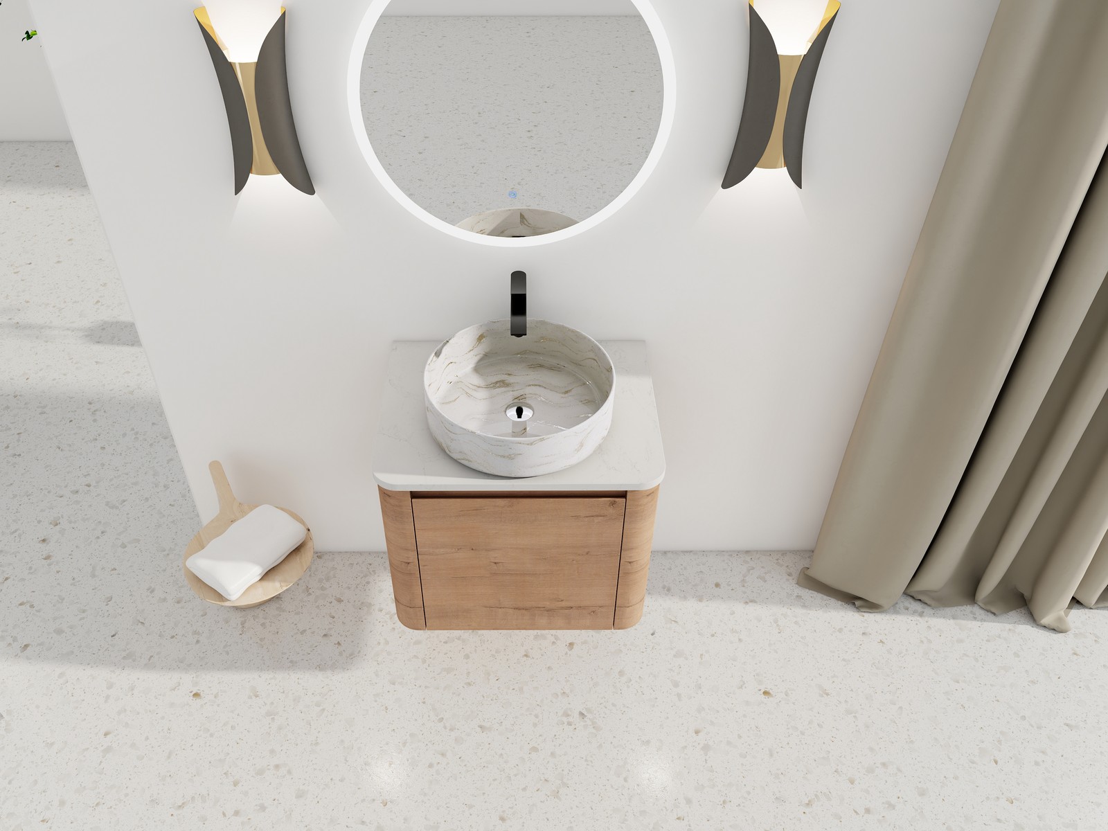 24 in Plywood Wall-Mounted Bathroom Vanity With Ceramic Vessel Sink Counter Top