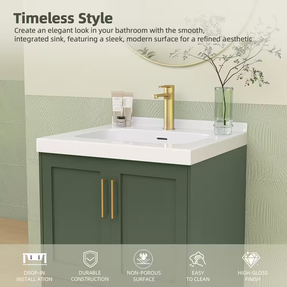 24 In. W X 22 In. D Solid Surface White Rectangular Single Sink Bath Vanity Top