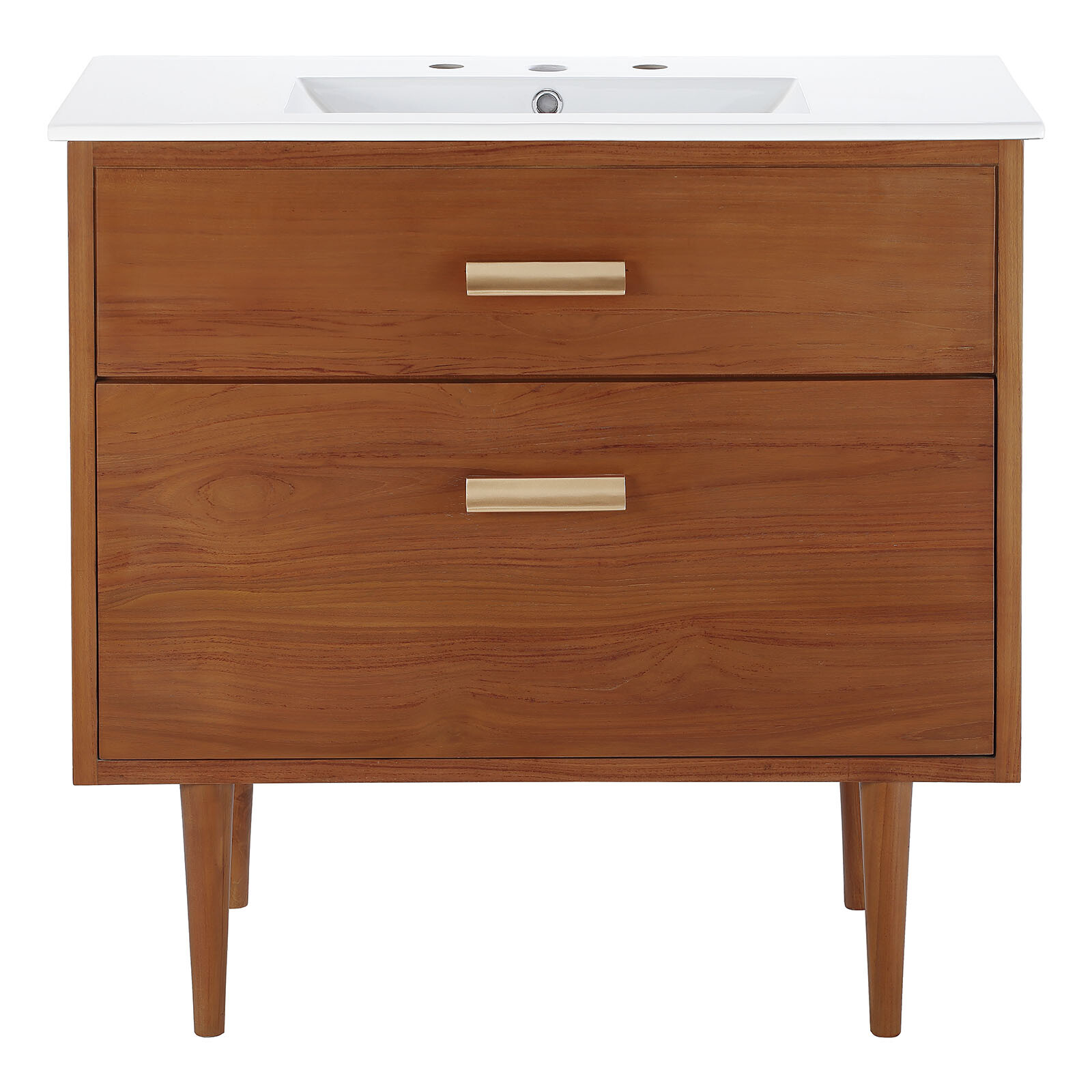 Modway Cassia 36″ Teak Wood Bathroom Vanity in Natural White