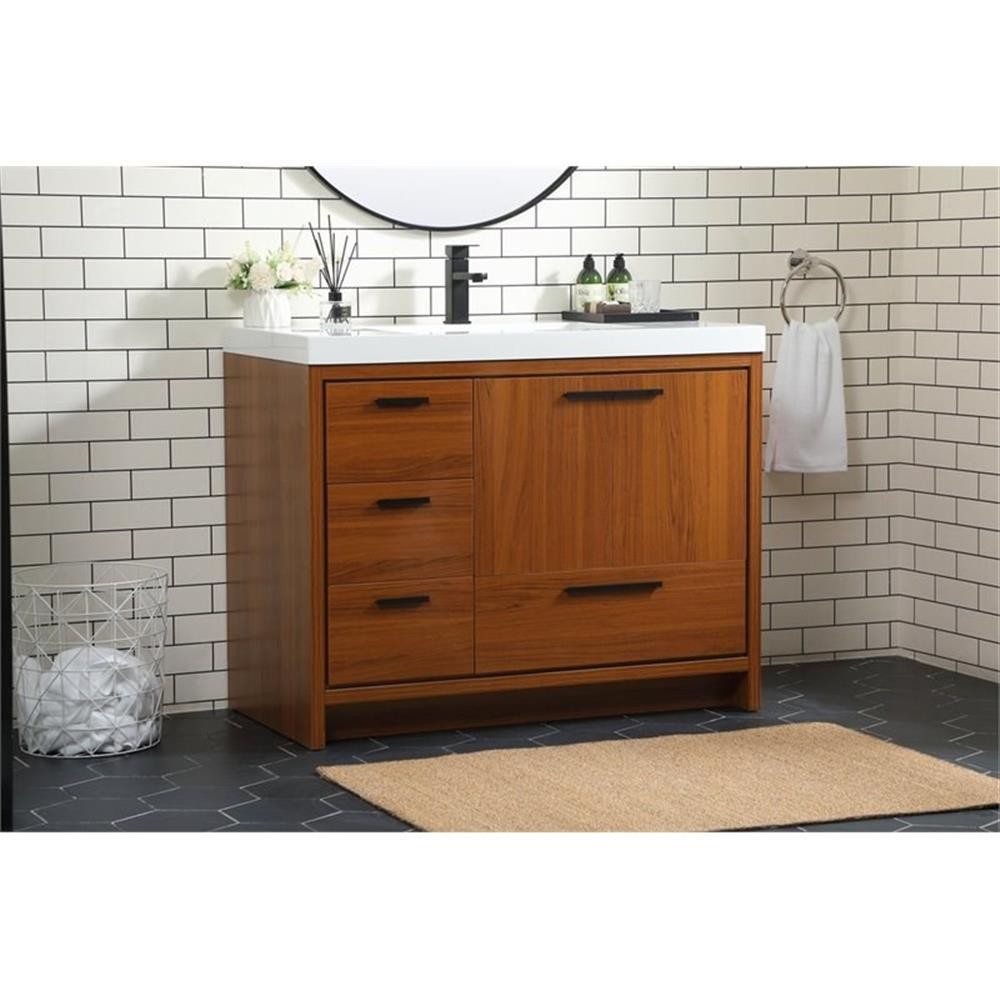Pemberly Row 42″ Aluminum Alloy and MDF Single Bathroom Vanity in Teak