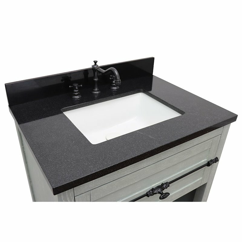 Plantation Solid Wood Single Rectangle Sink Vanity in Gray Ash/Black Galaxy