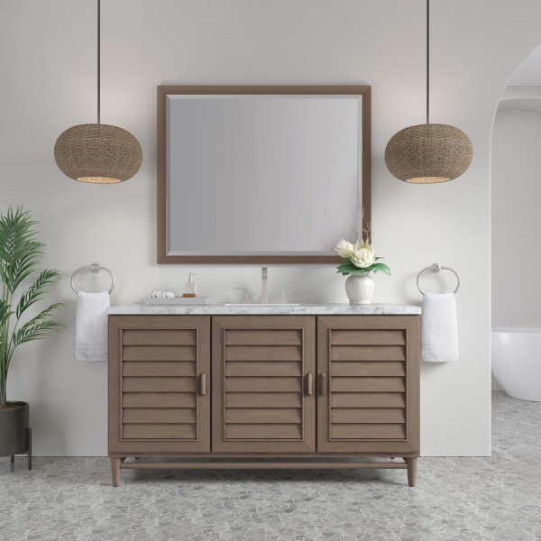 60″ James Martin Portland 620-V60S-WW-3CAR Vanity Cabinet Carrara Marble Top