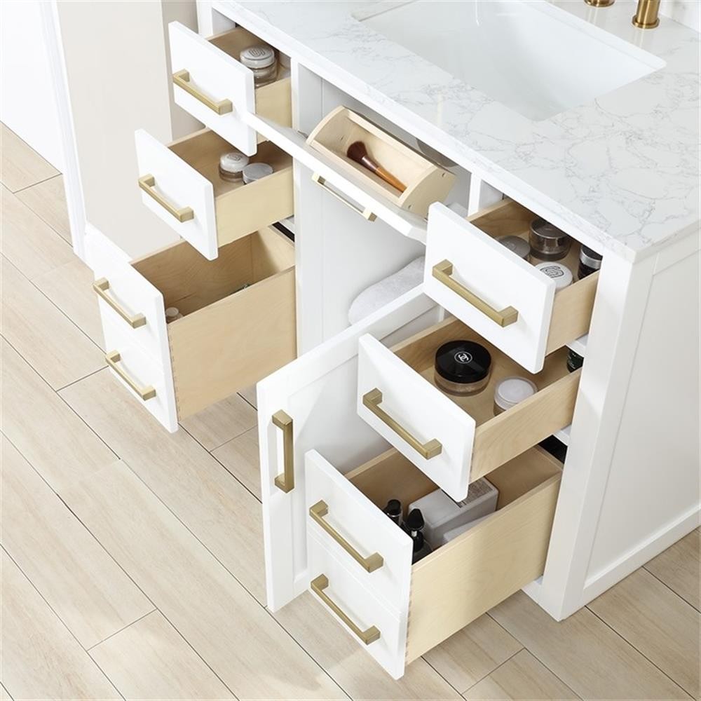 Gavino 42″ Wood Vanity in White with Composite Stone Top no Mirror
