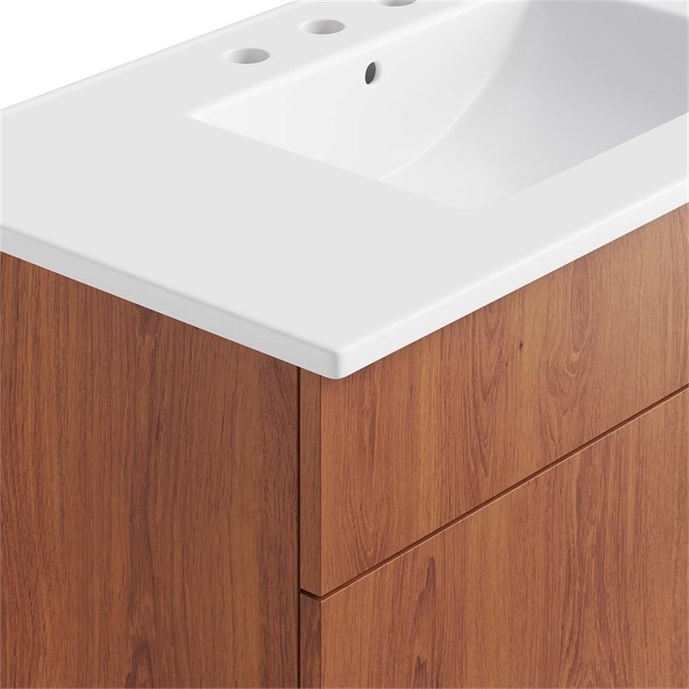 Pemberly Row 36″ Wood Bathroom Vanity with Tapered Legs in White/Walnut
