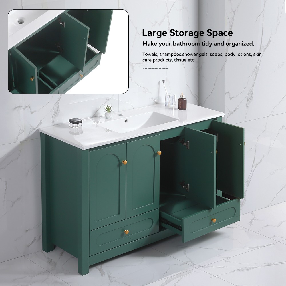 48″ Bathroom Vanity w/ Ceramic Sink – 4 Soft Close Door 2 Drawer Storage Cabinet