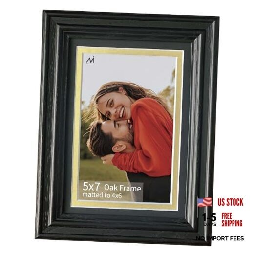 Picture Frame Matted to 4×6 – Thickened and Widened, Mortise & Tenon, 5×7 Black