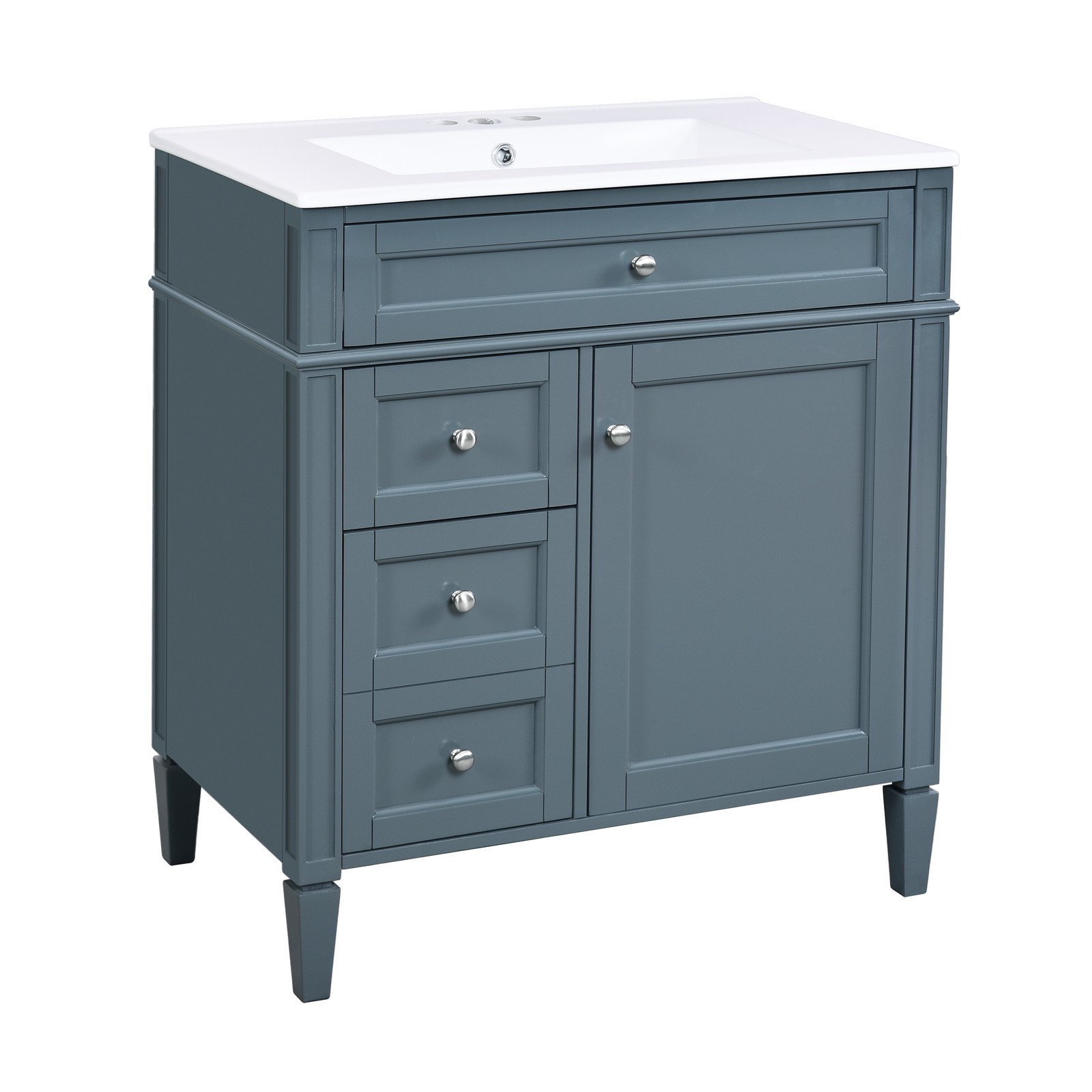 30″ Bathroom Vanity with Top Sink, 2 Drawers & Tip-Out Drawer