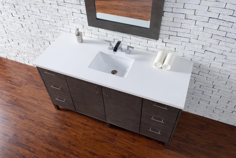 60″ James Martin Metropolitan Silver Oak Single Bathroom Vanity White Quartz Top
