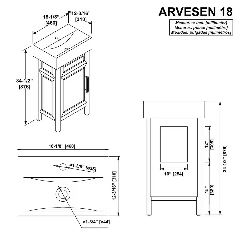 Arvesen 18 In. Single Sink Compact Bath Vanity in White with White Ceramic Top