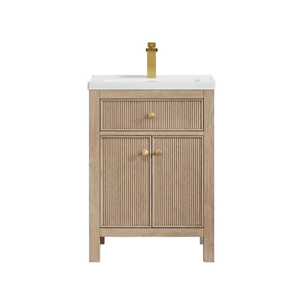 Pemberly Row 24″ Wood Vanity in Natural Oak Ceramic Integrated Sink no Mirror