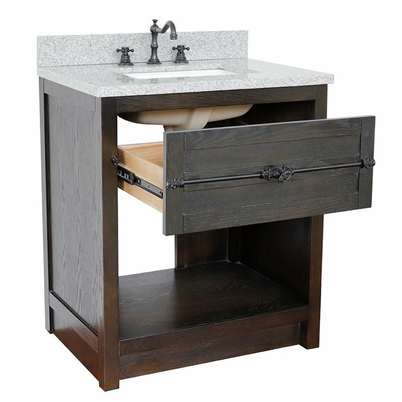 Plantation 31″ Rectangle Sink Solid Wood Vanity in Brown/Gray Granite Stone