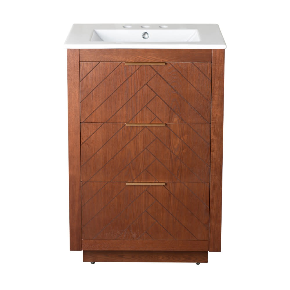 Swiss Madison SM-BV372-3 Daxton 24″ Freestanding Bathroom Vanity – Brown Oak /