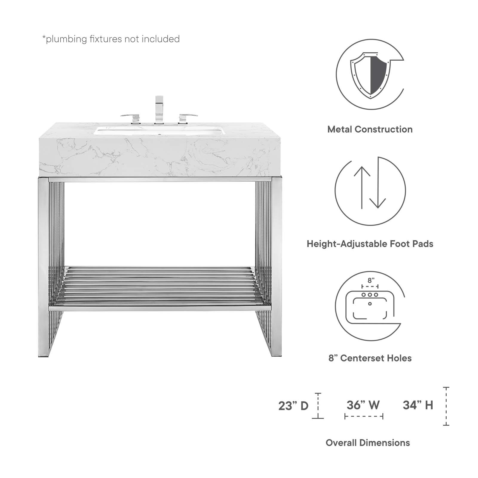 Modway Gridiron 36″ Bathroom Vanity in White Silver