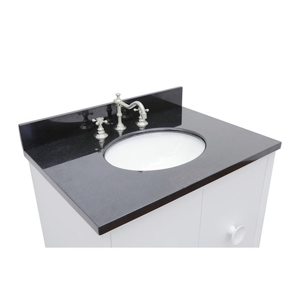 Stora 31″ Solid Wood Single Oval Sink Vanity with Black Galaxy Top in White