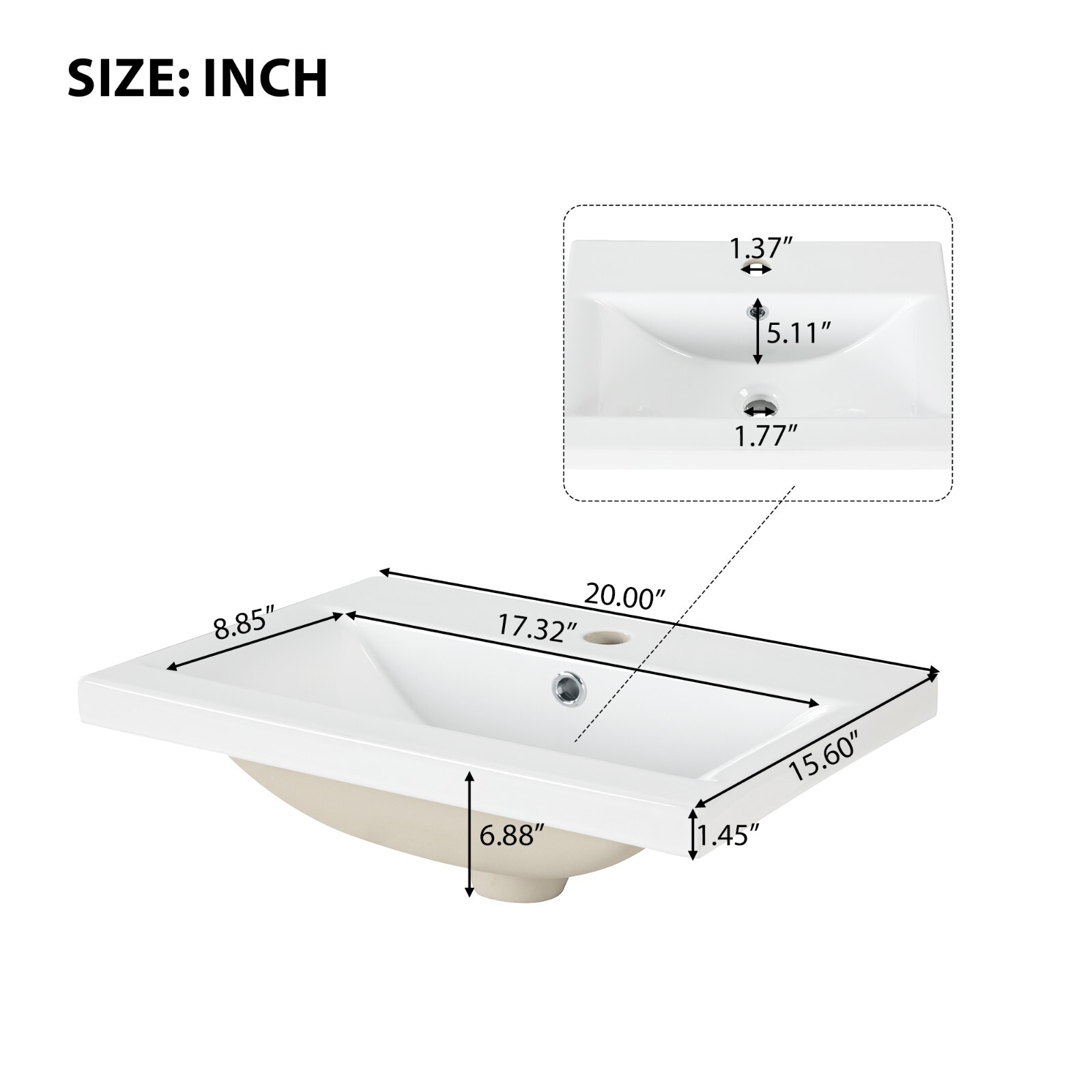 20″ Bathroom Vanity with Ceramic Sink Storage Cabinet Adjustable Shelf Racks