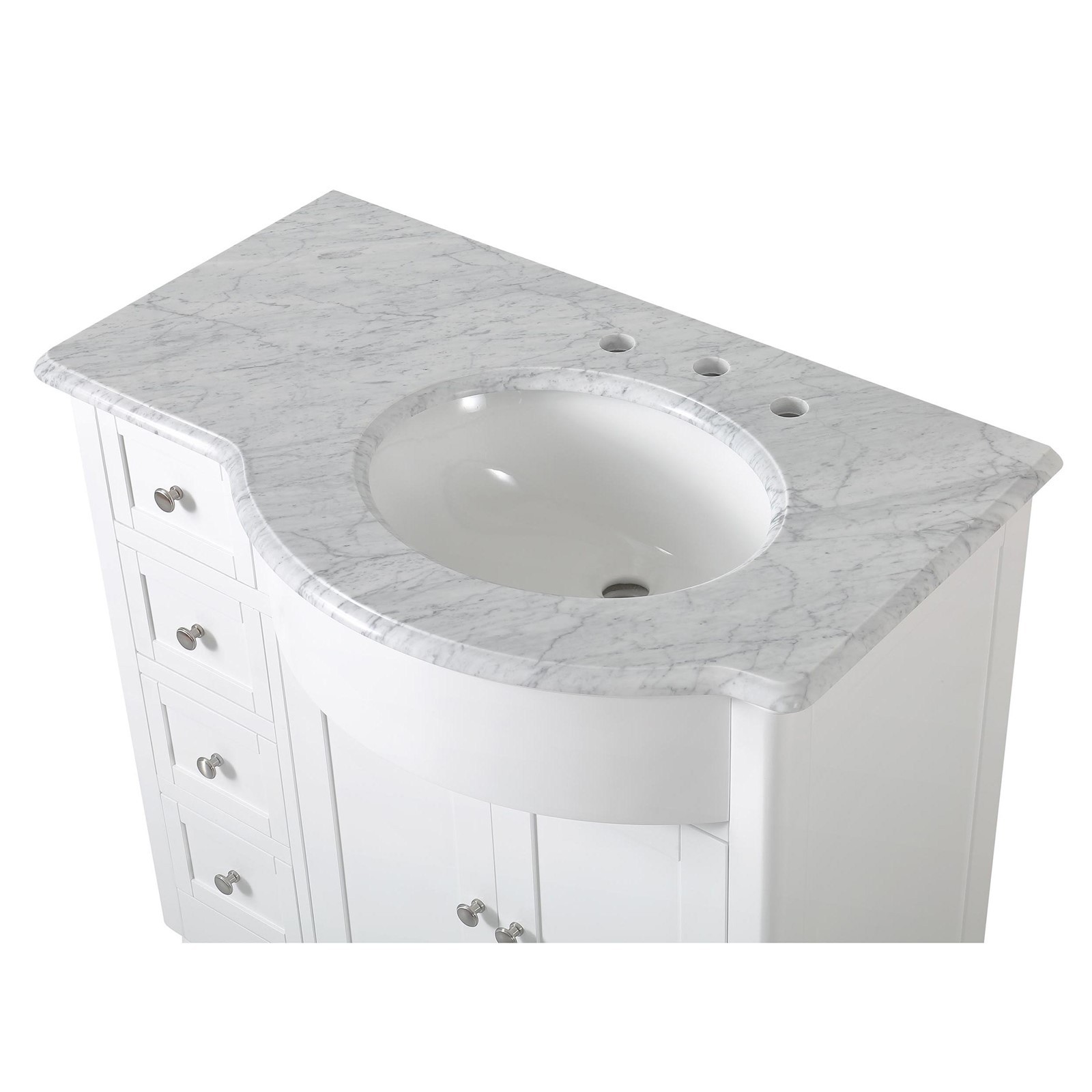 36″ White Bathroom Vanity Single Right Hand Sink Cabinet Marble Top