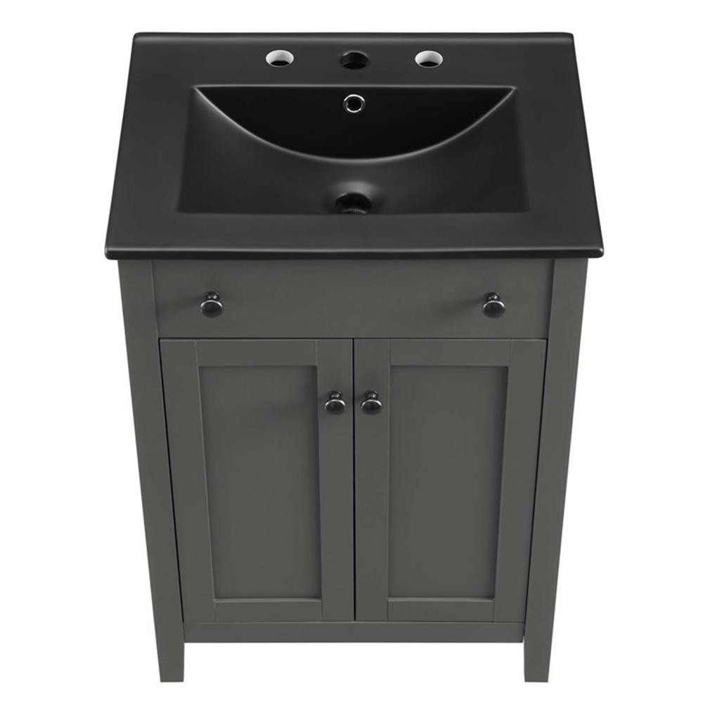 Bowery Hill Modern Wood/Ceramic Bathroom Vanity in Gray/Black