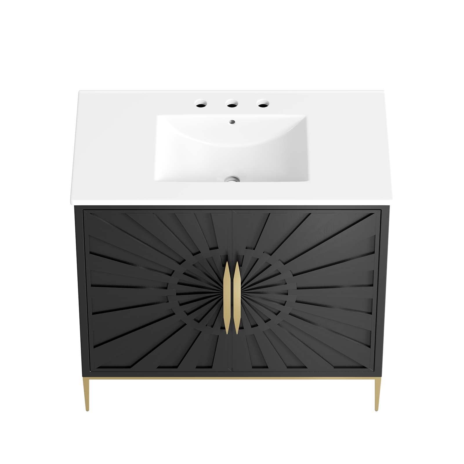 Modway Awaken 36″ Solid Wood and MDF Bathroom Vanity in White/Black