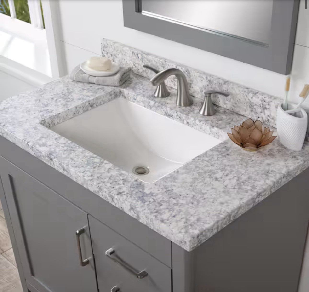 37 In. W X 22 In. D Cultured Marble White Rectangular Sink Vanity In Everest