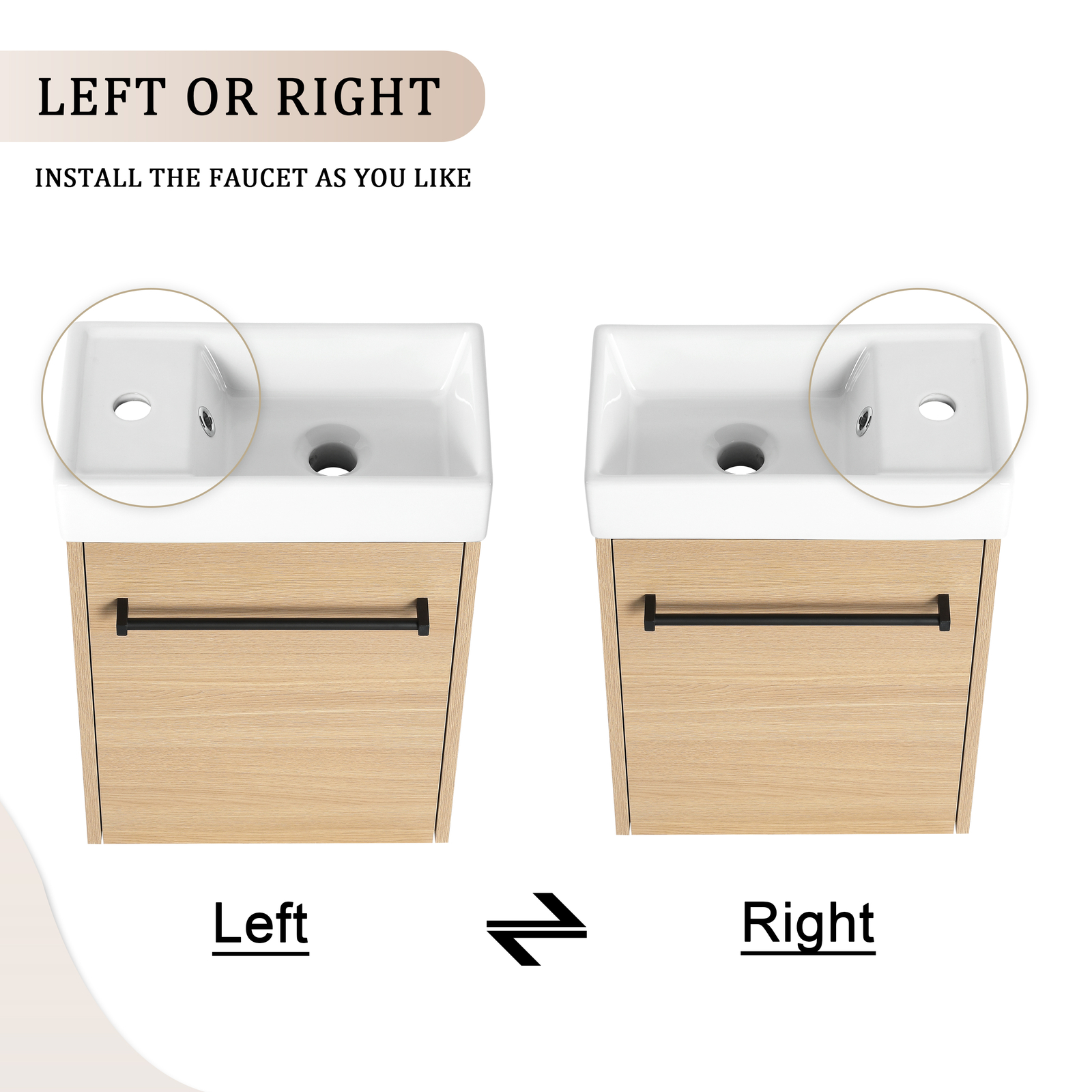 16” Floating Wall-Mounted Bathroom Vanity with Ceramic Sink For Small Bathroom