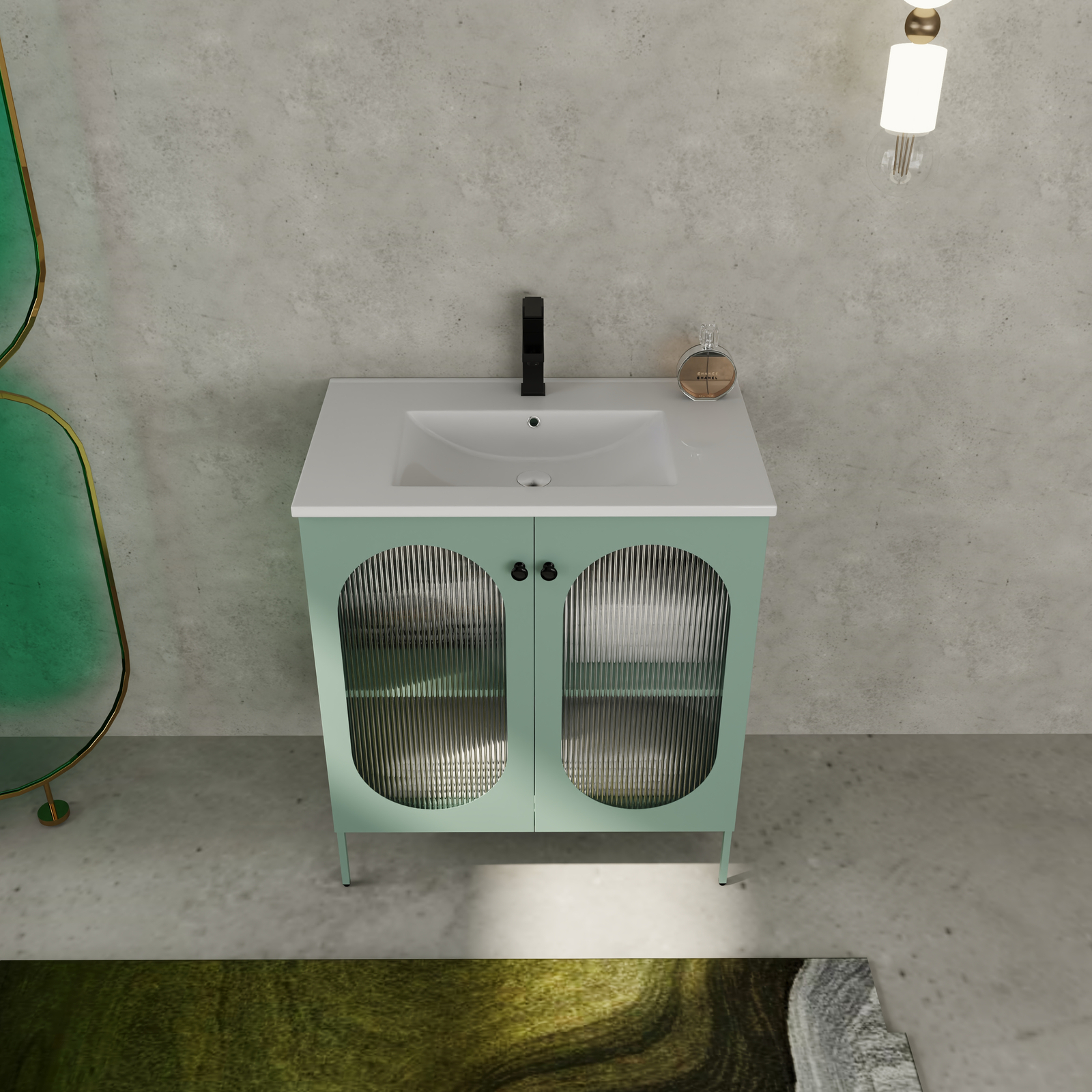 Modern 30″ Metal Freestanding Bathroom Vanity W/ Single Ceramic Sink Basin Green
