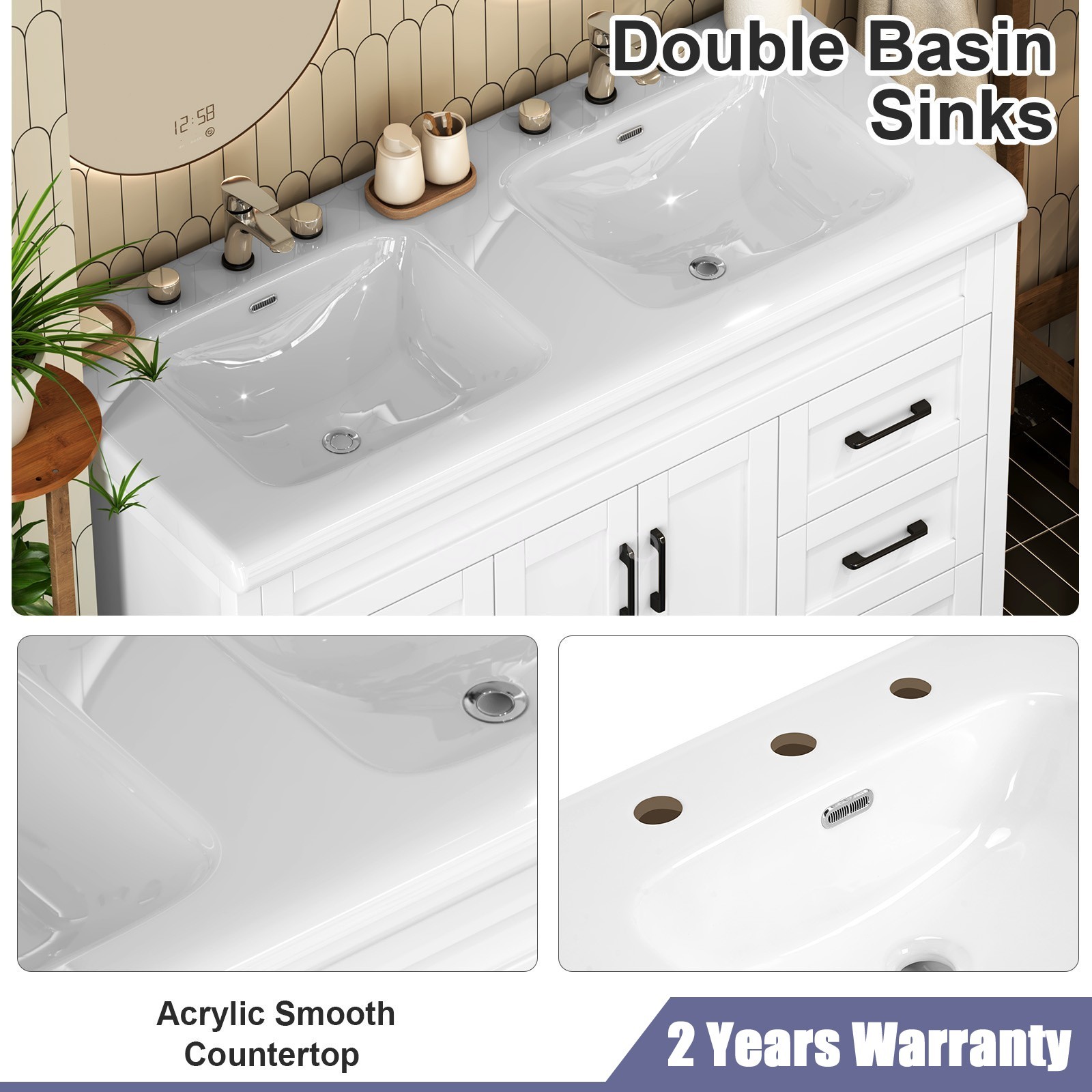 47″ Bathroom Double Sink Vanity Cabinet Ceramic W/ Double Sink Cabinet White