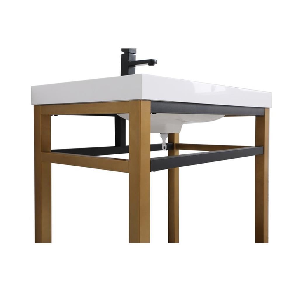 Elegant Decor Raya 30″ Single Resin Top Metal Bathroom Vanity in Gold and Black
