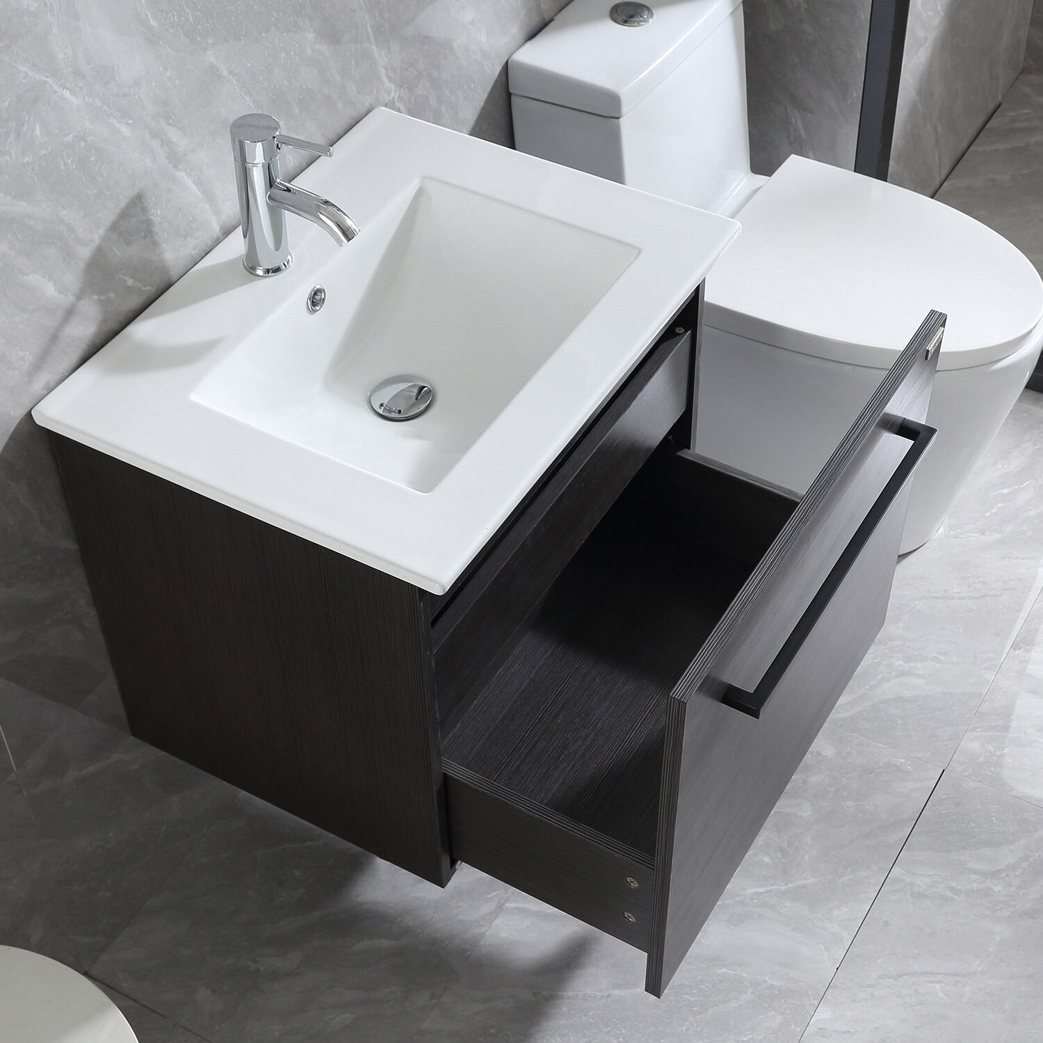24Inch Bathroom Vanity With Sink Wall Mounted Cabinet Storage Set w/Faucet Drain