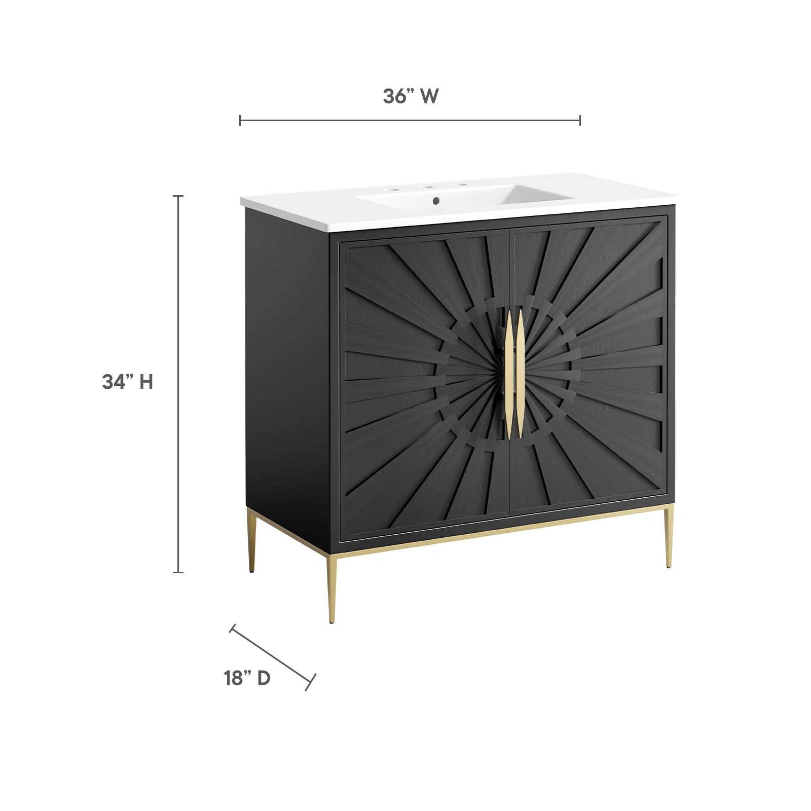 Modway Awaken 36″ Bathroom Vanity Cabinet in White Black With Ceramic Sink Basin