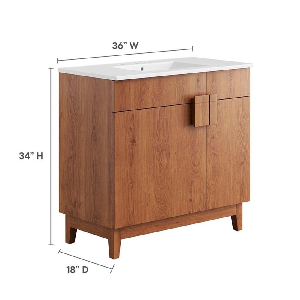 Pemberly Row 36″ Wood Bathroom Vanity with Tapered Legs in White/Walnut