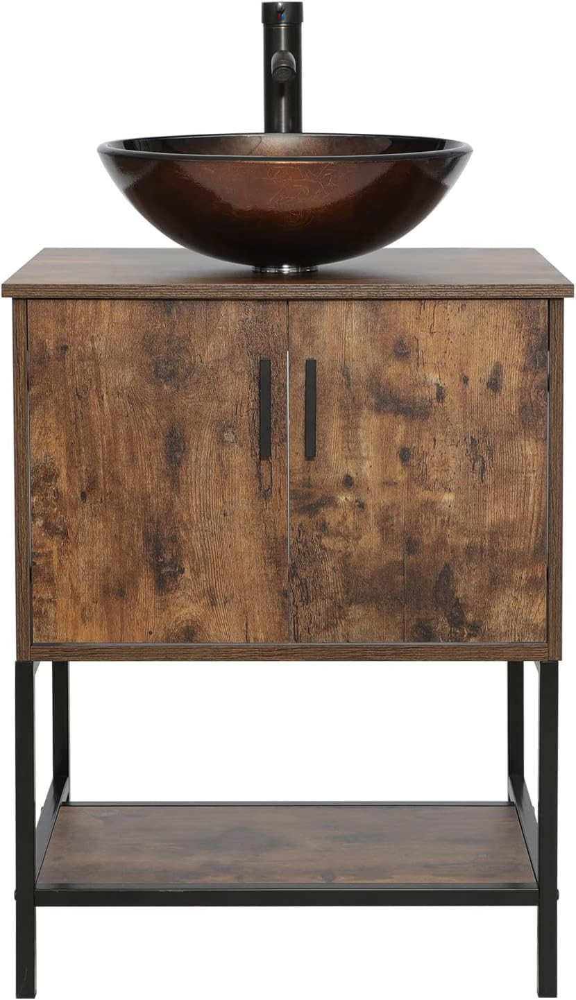 Eclife 24″ Bathroom Vanity Sink Combo Cabinet Modern Stand Pedestal Bronze round
