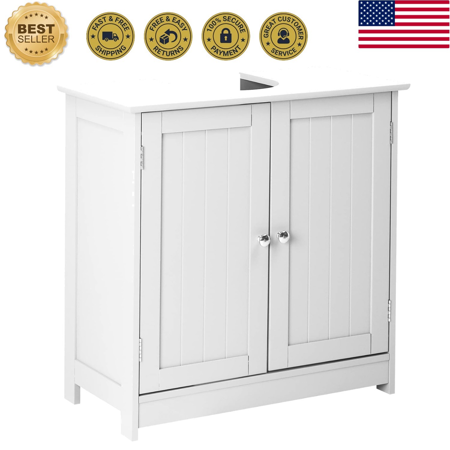 Stylish Under Sink Cabinet with Adjustable Shelves – Easy Assembly for Bathrooms